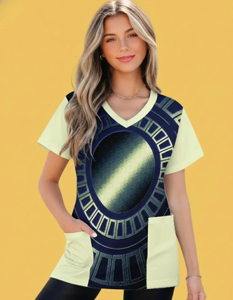 Women’s V-Neck Short Sleeve Scrub Top with Pockets - Nogicle