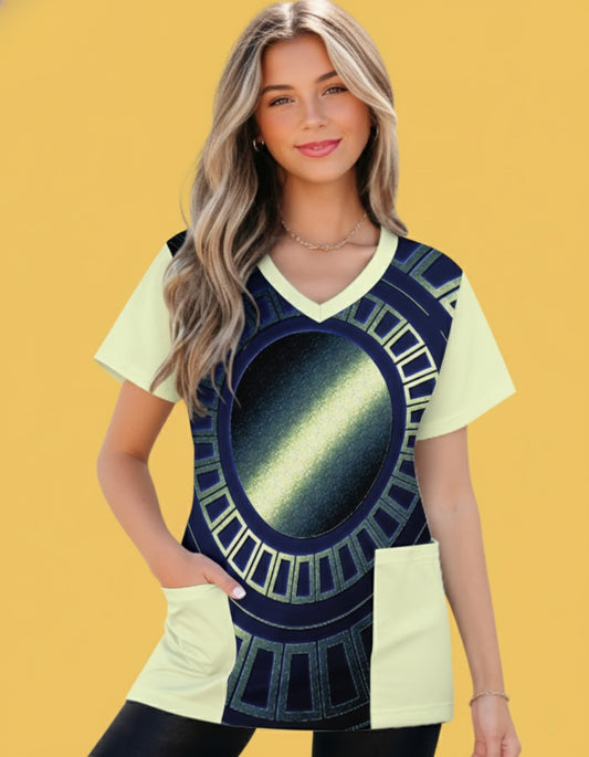 Women’s V-Neck Short Sleeve Scrub Top with Pockets