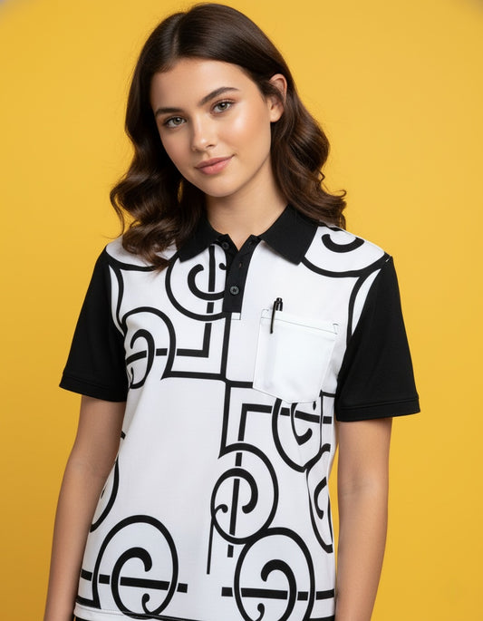 Women’s Short Sleeve Polo Shirt with Double Welt Pockets