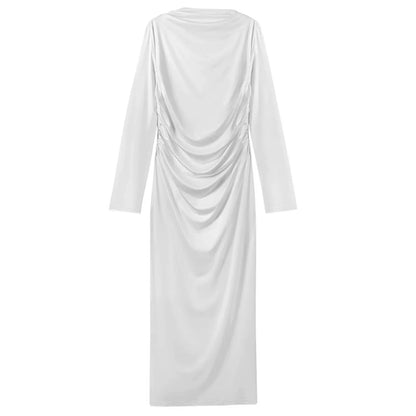 Women’s High Neck Long Sleeve Ruched Dress - Nogicle