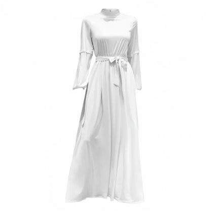 Women’s High Neck Long Sleeve Maxi Dress with Belt - Nogicle