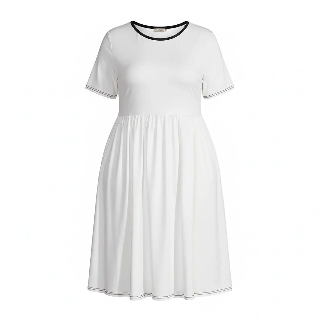 Women's Plus Size Contrast Trim Skater Dress - Nogicle