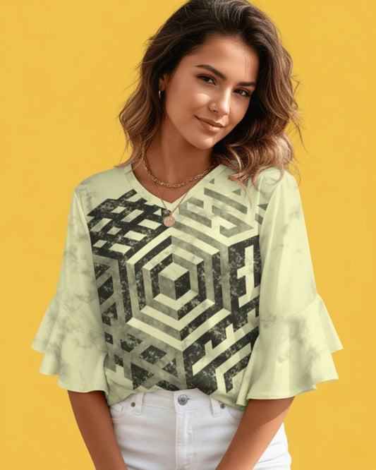 Women’s V-Neck Ruffle Sleeve Top