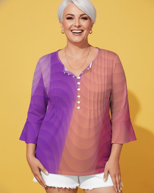 Women’s Pintuck Button Blouse with Flounce Sleeves
