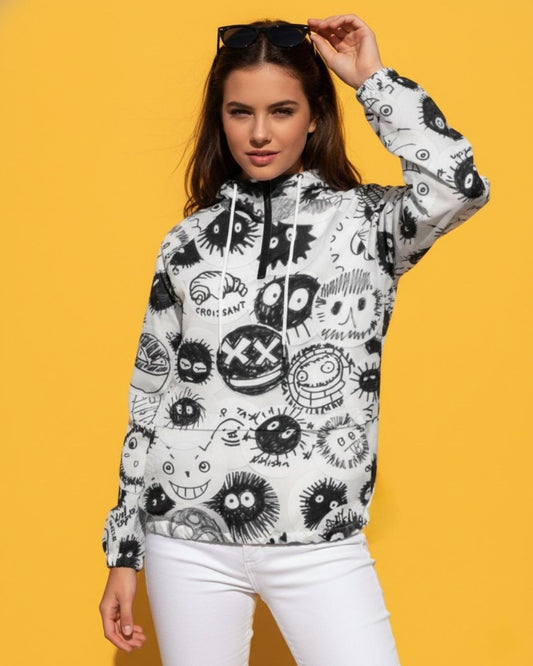 Women's Double-Layer Quarter-Zip Hoodie with Mesh Lining