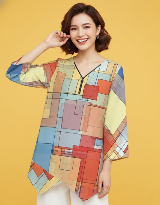 Women’s V-Neck Zip Blouse