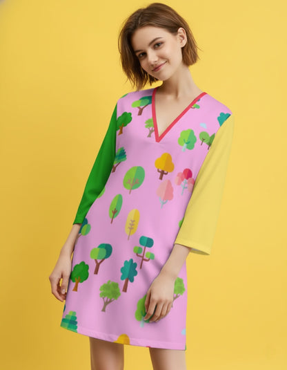 Women’s V-Neck 3/4 Sleeve Mini Dress