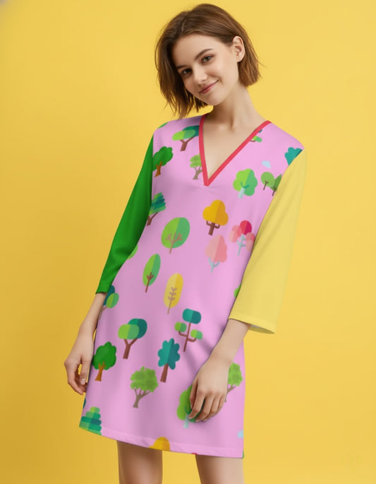 Women’s V-Neck 3/4 Sleeve Mini Dress