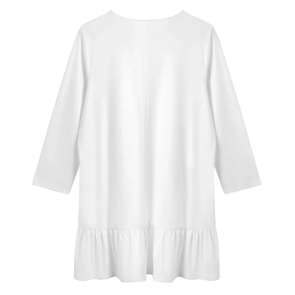 Women’s Long Sleeve V-Neck Ruffle Hem Dress - Nogicle