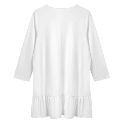 Women’s Long Sleeve V-Neck Ruffle Hem Dress - Nogicle