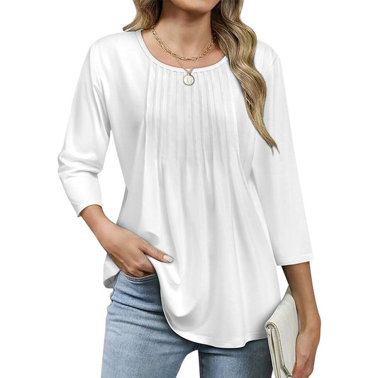 Pleated Front 3/4 Sleeve Blouse