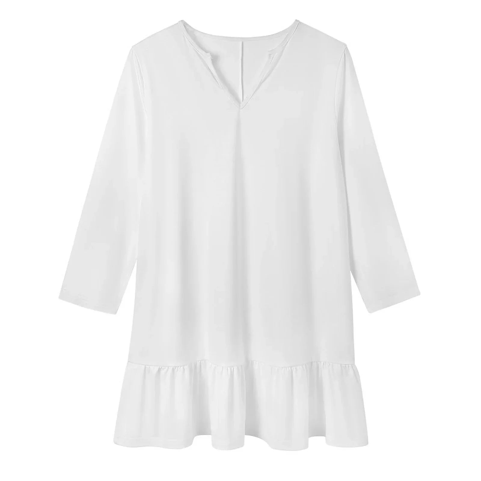 Women’s Long Sleeve V-Neck Ruffle Hem Dress - Nogicle