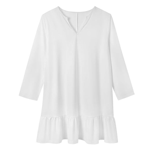 Women’s Long Sleeve V-Neck Ruffle Hem Dress