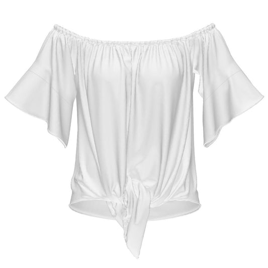 Women’s Off-Shoulder Tie Front Blouse with Flounce Sleeves